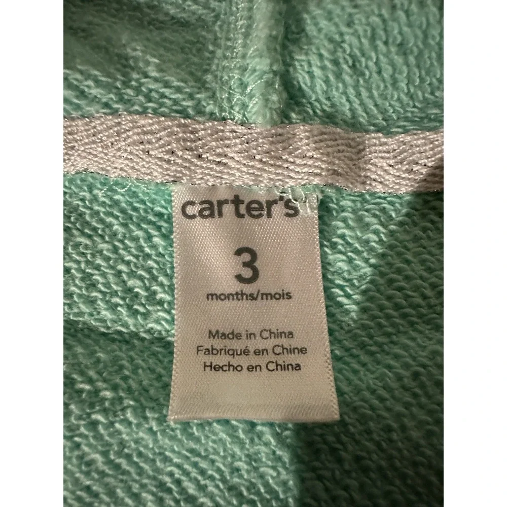 Carter's Hoodie - Size 3 Months - Green Zip Up W/Pockets Palm Tree Hit EC